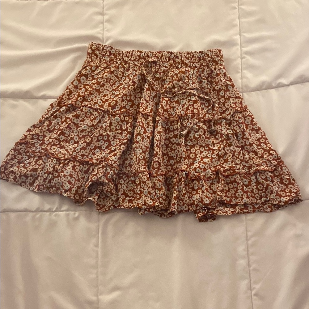 ROMWE Floral Skater Skirt in Red and White